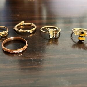 Assorted Gold and Copper rings, Butterfly and Bee Ring Set